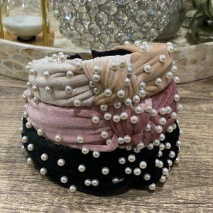NWT Set of 3 Velvet Knot Headbands with Pearls